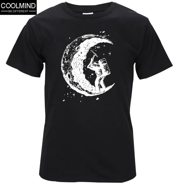 100% cotton digging the moon print casual mens o-neck t shirts fashion men's tops men T-shirt short sleeve men tshirt 2017