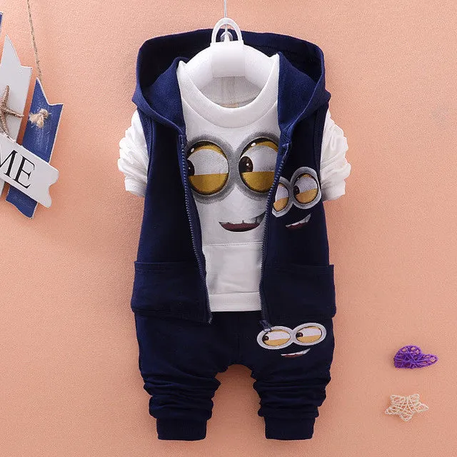 2016 Autumn Boys Clothing Sets Kids Coat jacket T Shirt Pants 3 Pcs Children Sport Suits Baby Girls Boys Minion Clothes set