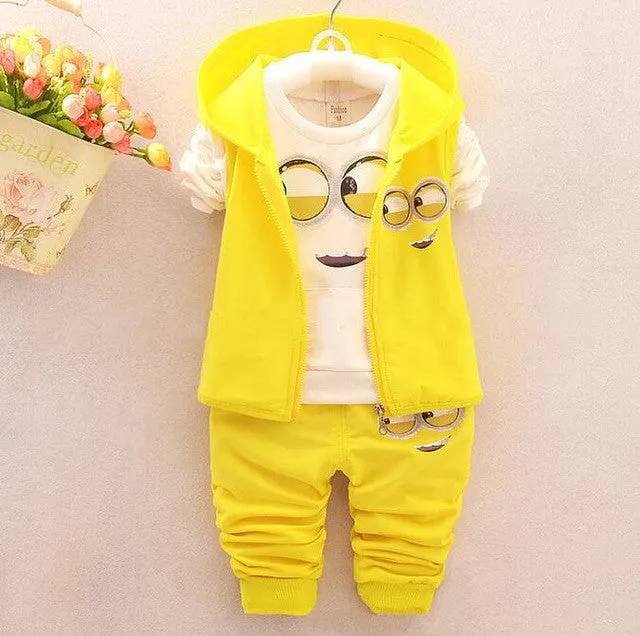 2016 Autumn Boys Clothing Sets Kids Coat jacket T Shirt Pants 3 Pcs Children Sport Suits Baby Girls Boys Minion Clothes set