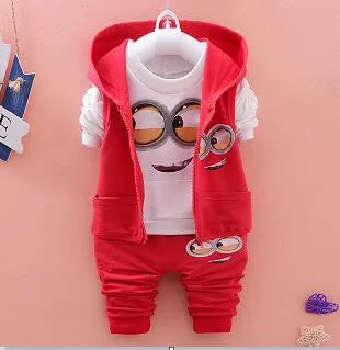 2016 Autumn Boys Clothing Sets Kids Coat jacket T Shirt Pants 3 Pcs Children Sport Suits Baby Girls Boys Minion Clothes set