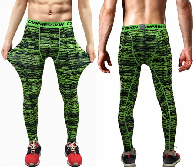 2016 Men Compression Pants Tights Casual  Bodybuilding Mans Trousers Brand Camouflage Army Green Skinny Leggings