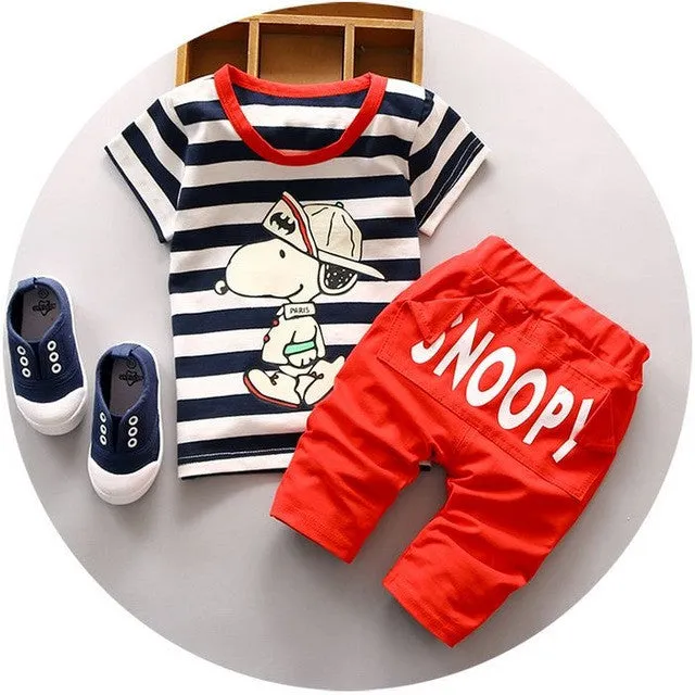 2016 New Summer baby sets boys clothes cotton o-neck shorts with character print children toolders clothing set suit A122-A159