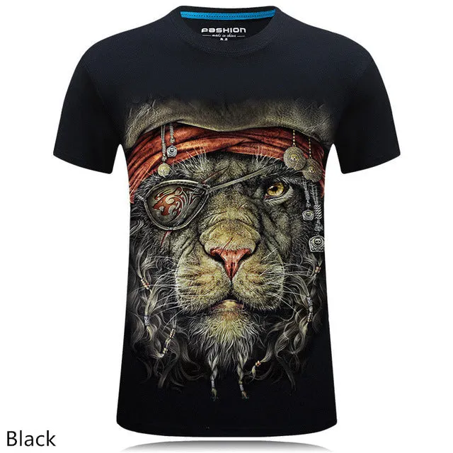 2016 summer Men's brand clothing O-Neck short sleeve animal T-shirt gas monkey/lion 3D Digital Printed T shirt Homme large size