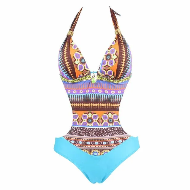 2017 Hot Sale Swimwear Women Vintage Retro One Piece Swimsuit Womens Sexy Ethnic Tribal Geometric Monokini Swimwear Bathing Suit