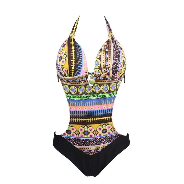 2017 Hot Sale Swimwear Women Vintage Retro One Piece Swimsuit Womens Sexy Ethnic Tribal Geometric Monokini Swimwear Bathing Suit