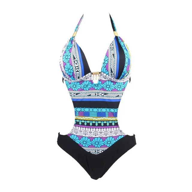 2017 Hot Sale Swimwear Women Vintage Retro One Piece Swimsuit Womens Sexy Ethnic Tribal Geometric Monokini Swimwear Bathing Suit