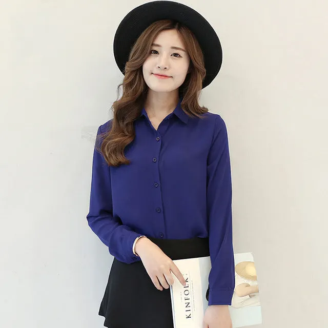 2017 Hot Sale Women Shirts Blouses Long Sleeve Turn-Down Collar Solid Ladies Chiffon Blouse Tops OL Office Style Chemise Femme