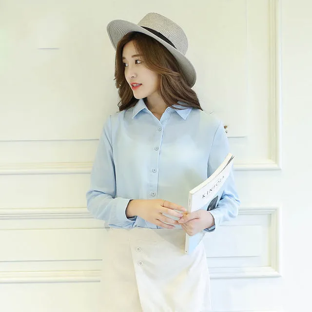 2017 Hot Sale Women Shirts Blouses Long Sleeve Turn-Down Collar Solid Ladies Chiffon Blouse Tops OL Office Style Chemise Femme