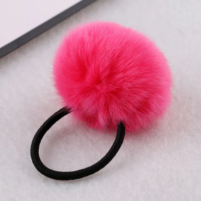 2017 New Artificial Rabbit Fur Ball Elastic Hair Rope Rings Ties Bands Ponytail Holders Girls Hairband Headband Hair Accessories