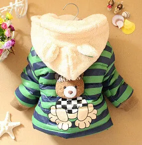 2017 New Cartoon Bear Baby Boys Jacket Kids Winter Keeping Warm Cotton Hoodies Coat Children Casual Outerwear Clothing