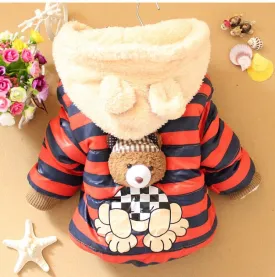 2017 New Cartoon Bear Baby Boys Jacket Kids Winter Keeping Warm Cotton Hoodies Coat Children Casual Outerwear Clothing