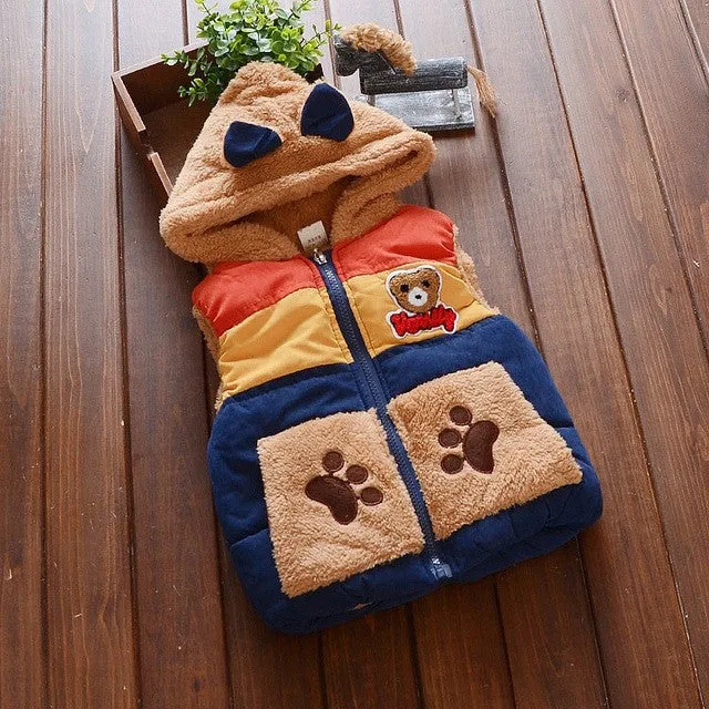 2017 New Cartoon Bear Baby Boys Jacket Kids Winter Keeping Warm Cotton Hoodies Coat Children Casual Outerwear Clothing