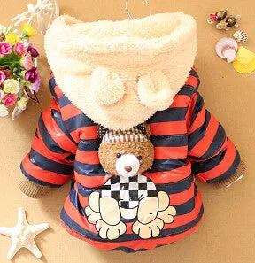 2017 New Cartoon Bear Baby Boys Jacket Kids Winter Keeping Warm Cotton Hoodies Coat Children Casual Outerwear Clothing