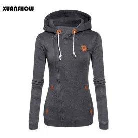 2017 Womens Fashion Fleeces Sweatshirts Ladies Hooded Candy Colors Solid Sweatshirt Long Sleeve Zip Up Clothing Sudaderas Mujer