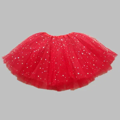 2T kids girl star glitter dance tutu skirt sequin with 3 layers tulle tutu toddler girl chiffon pettiskrit