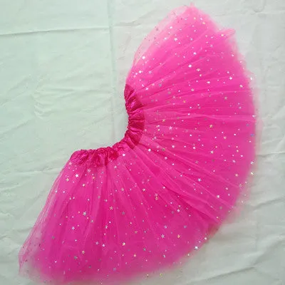 2T kids girl star glitter dance tutu skirt sequin with 3 layers tulle tutu toddler girl chiffon pettiskrit