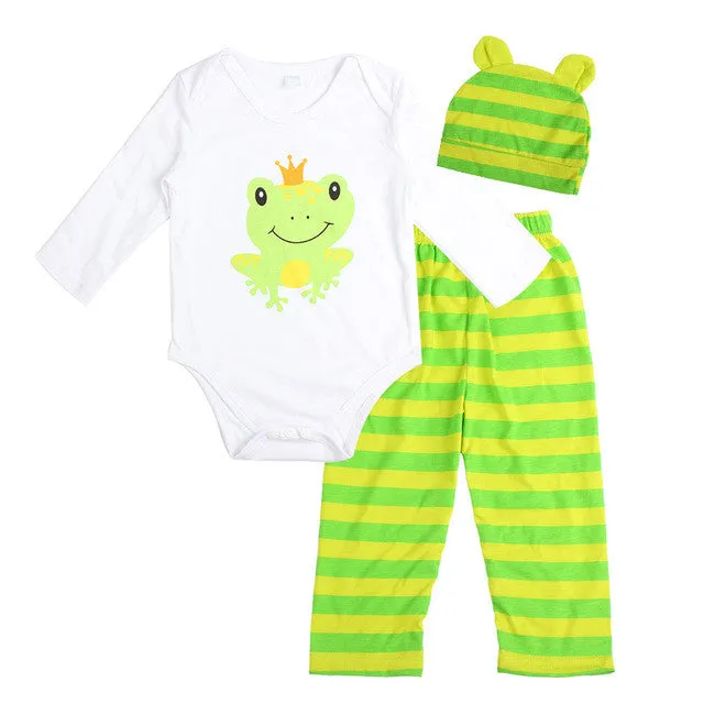 3pcs Newborn Baby Girl Clothes Long-sleeved Romper Hat Pants Sets Infant Animal Cartoon Winter Cotton Baby Boy Girl Clothing Set