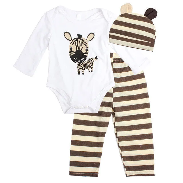 3pcs Newborn Baby Girl Clothes Long-sleeved Romper Hat Pants Sets Infant Animal Cartoon Winter Cotton Baby Boy Girl Clothing Set