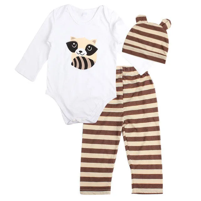 3pcs Newborn Baby Girl Clothes Long-sleeved Romper Hat Pants Sets Infant Animal Cartoon Winter Cotton Baby Boy Girl Clothing Set