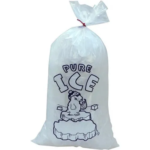 5 lb. Plastic Ice Bags & Ties - "PURE ICE" Polar Bear