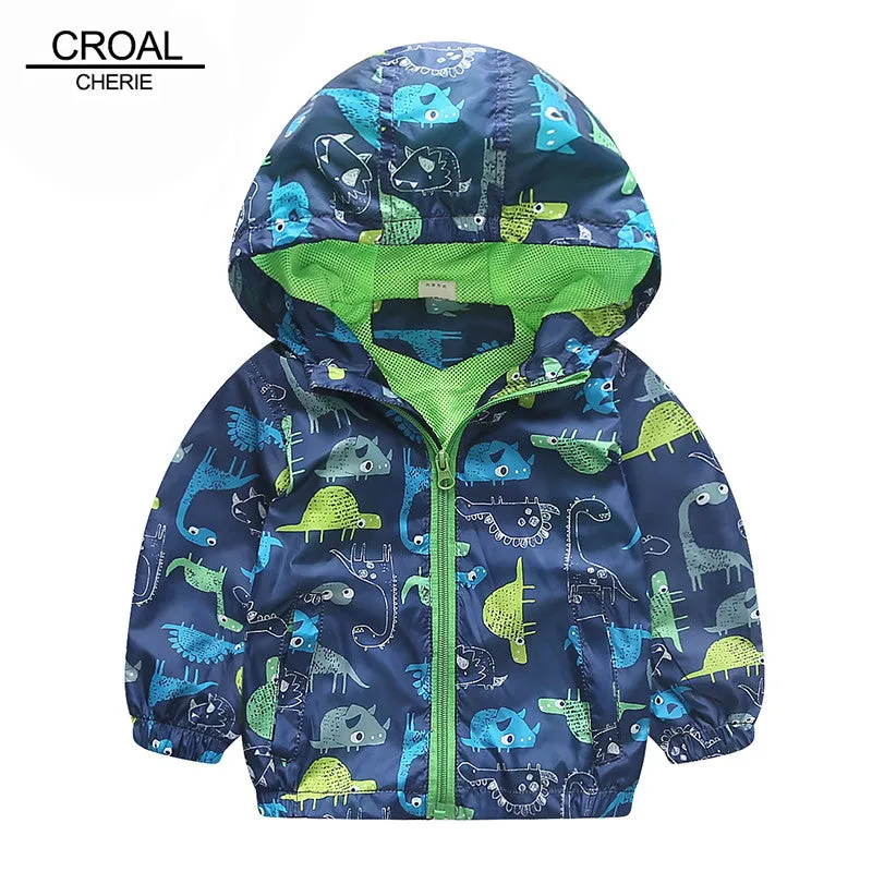 80-120cm Cute Animal Autumn Windbreaker Kids Jacket Boys Cute Dinosaur Baby Outerwear Coats Boys Kids Hooded Children Clothing