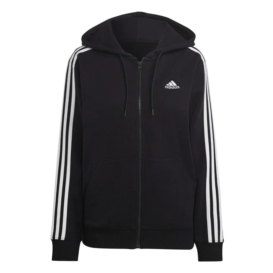 Adidas Essentials 3- Stripes French Terry Regular Full- Zip Women's Hoodies BLACK