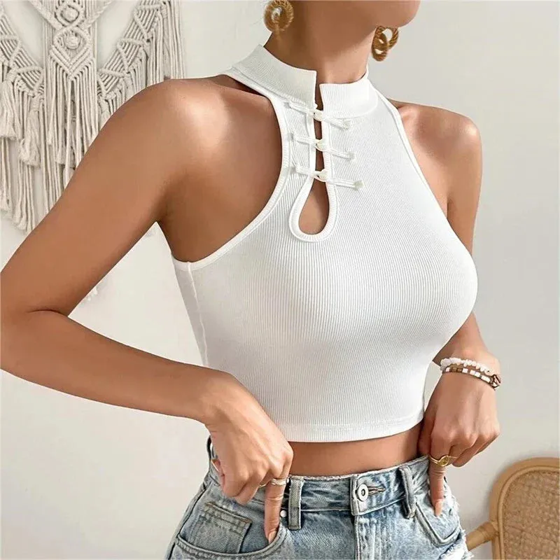 Advbridge-New Hollow Out Knitted Cross Halter Tops Y2k Camisole Women Spring Casual Summer Solid Tank Tops Sleeveless Sexy Crop Tops White