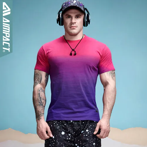 Aimpact Men's Cotton Gradient T-shirt Fitness T Shirt Men 2017 Brand Clothing Hip Hop Tie Dye Tshirt Homme Crew Neck Tee Jerseys