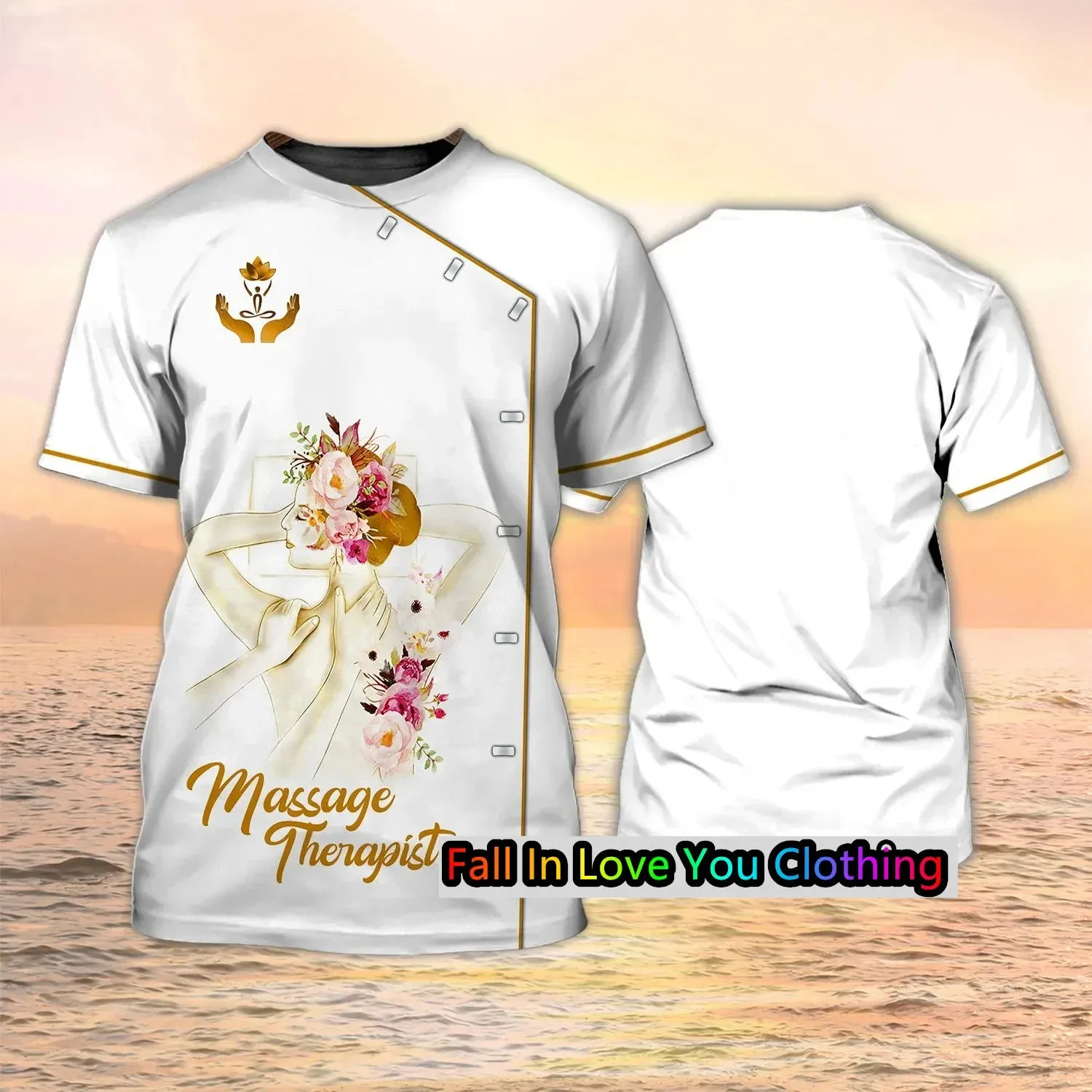 AL-25 T-shirt Beautician/makeup Artist Personalized 3D Printing Short-sleeved Casual Hair Salon Uniform Clothing