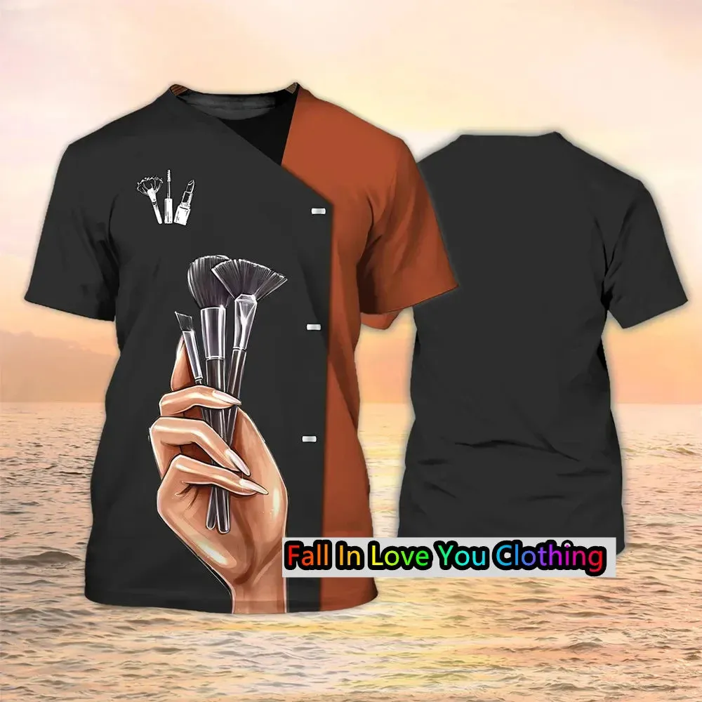 AL-25 T-shirt Beautician/makeup Artist Personalized 3D Printing Short-sleeved Casual Hair Salon Uniform Clothing