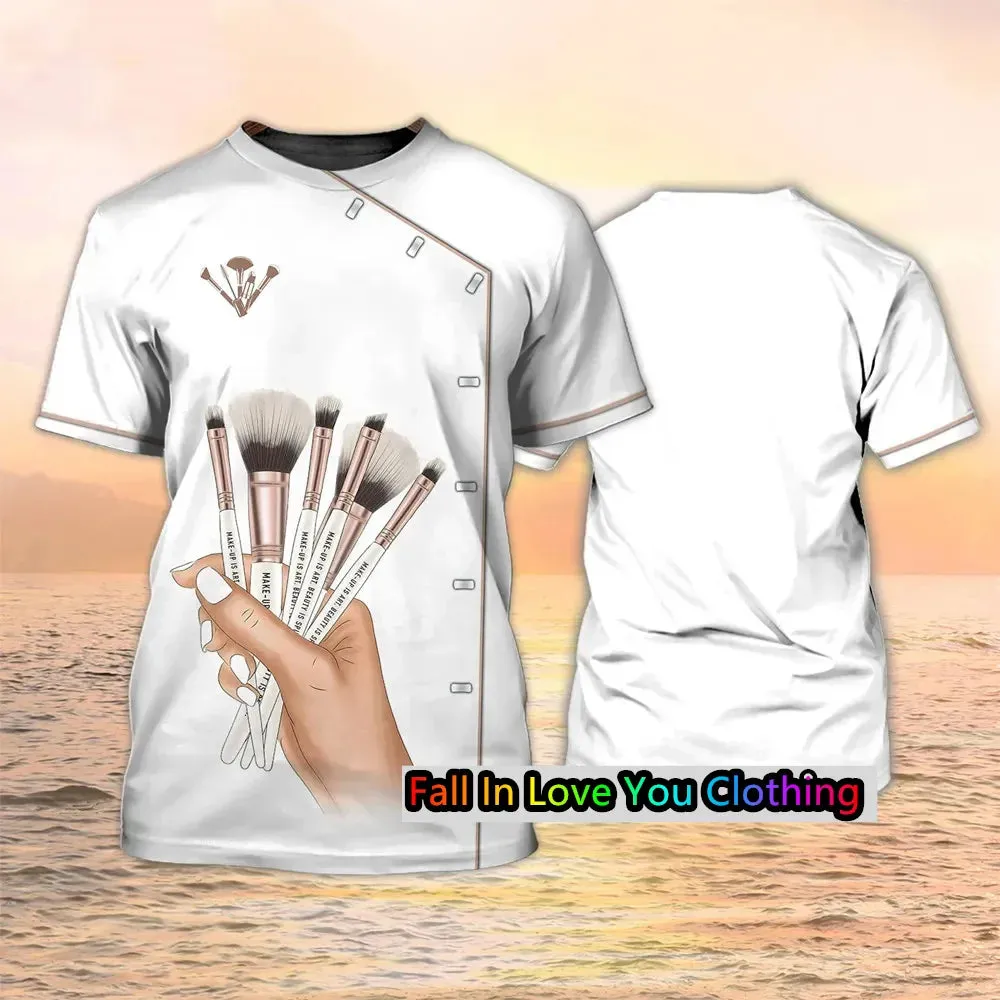 AL-25 T-shirt Beautician/makeup Artist Personalized 3D Printing Short-sleeved Casual Hair Salon Uniform Clothing