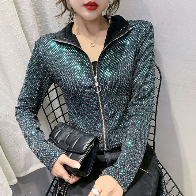 Autumn Jacket Women New Glitter Sequined Short Jacket