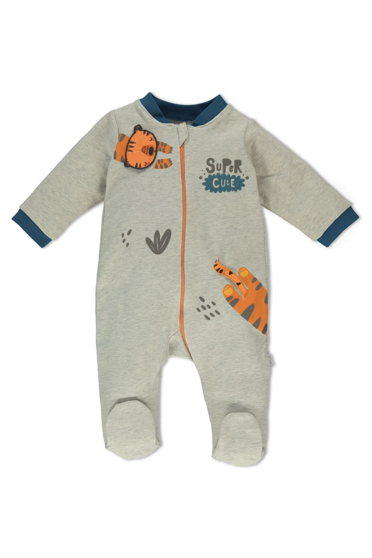 Bebetto Zip Cotton Tiger Sleepsuit Grey (3-12mths)