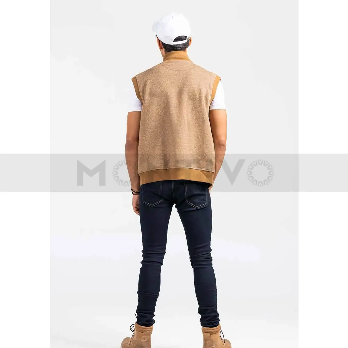 Beige Mock Neck Zipper Jacket