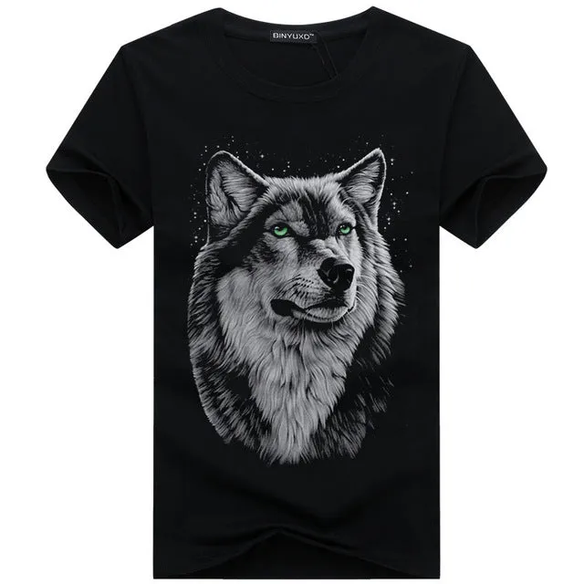 BINYUXD cotton 3d t shirt  men 2016 summer new arrvial 3D funny wolf  man's T-shirt extended plus size 4XL white black blue