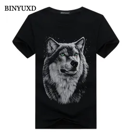 BINYUXD cotton 3d t shirt  men 2016 summer new arrvial 3D funny wolf  man's T-shirt extended plus size 4XL white black blue