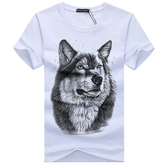 BINYUXD cotton 3d t shirt  men 2016 summer new arrvial 3D funny wolf  man's T-shirt extended plus size 4XL white black blue