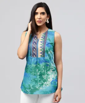 Blue Banglori Printed Sleeveless Tops