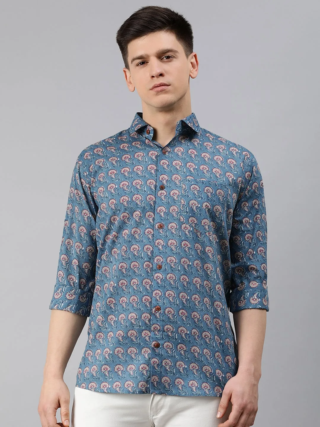 Blue Cotton Full Sleeves Shirts For Men-Mmf0203