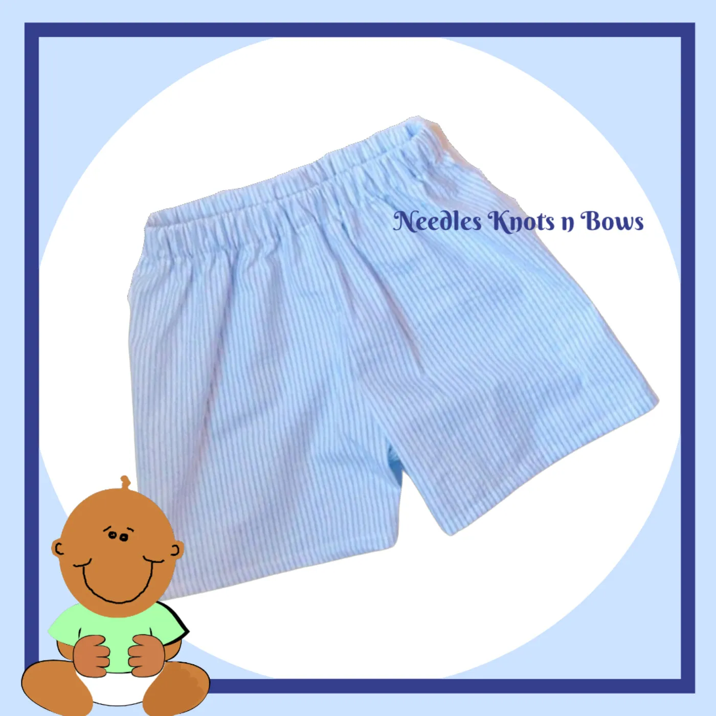 Boys Blue Seersucker Shorts, Baby Boys Light Blue Shorts