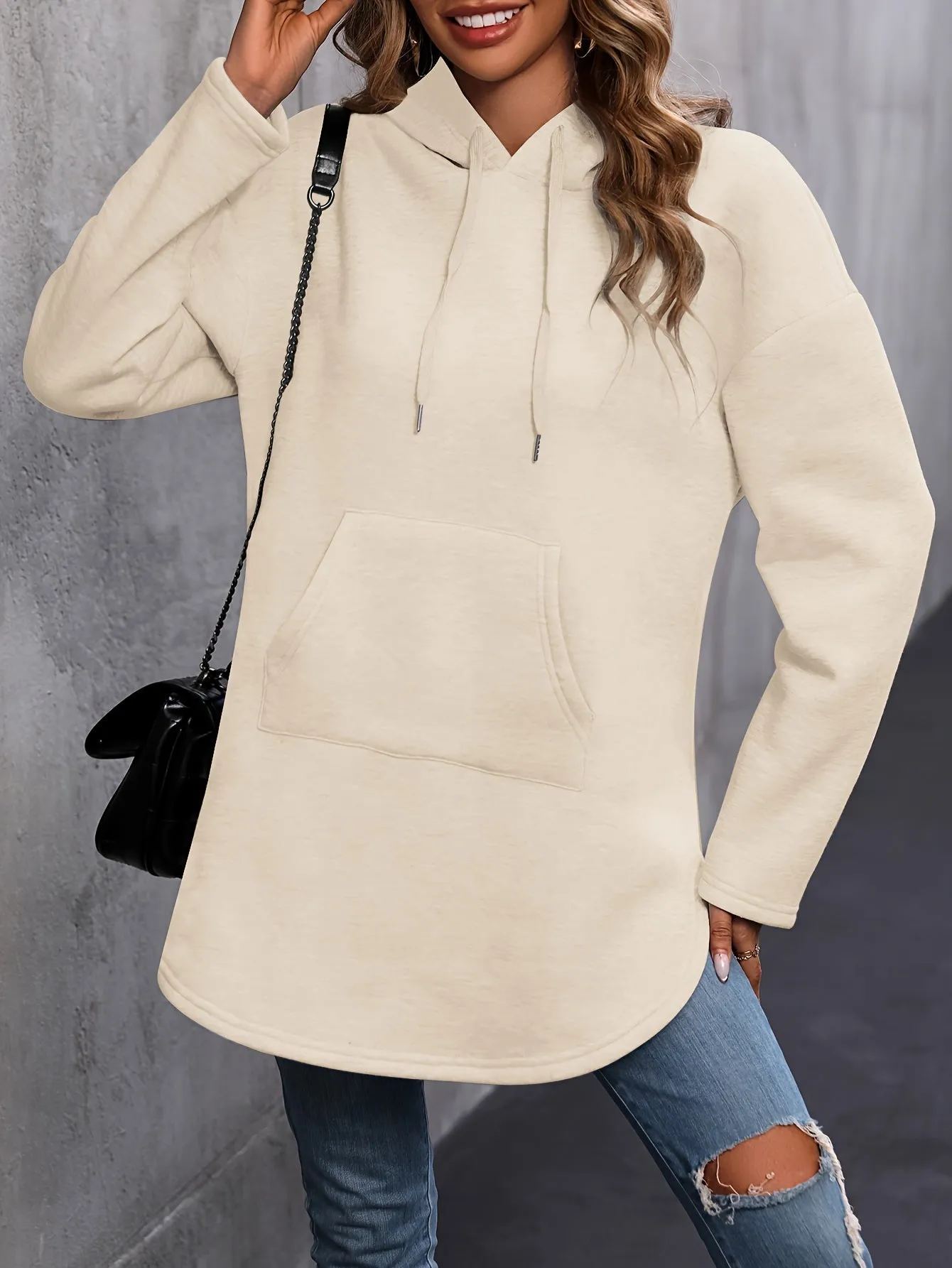 Casual Kangaroo Pocket Hoodie Comfortable Womens Long Sleeve Sweatshirt