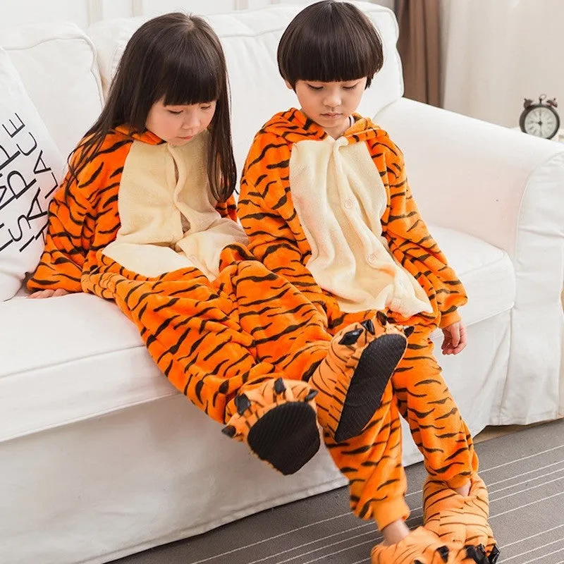 Children Clothing Tiger Animal Pajamas Cosplay Costumes Unisex kids clothes Boys Girls Flannel Sleepwear robe Onesies Pyjama