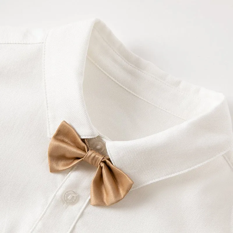 Classic Gents Boy Removable Bowtie White Shirt