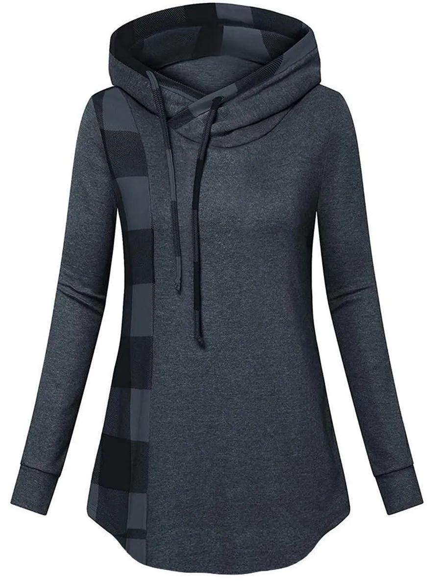 Color Block Long Sleeve Mid-Length Casual Hoodie