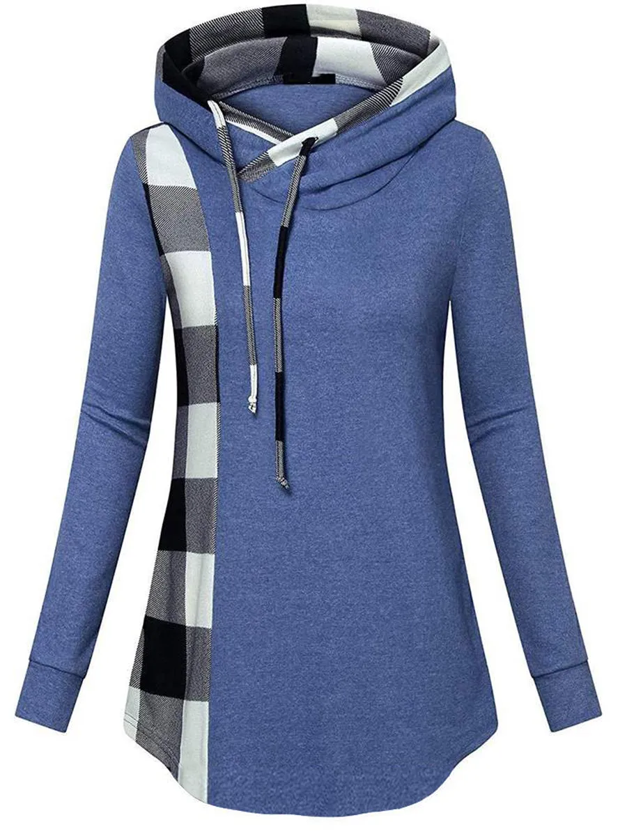 Color Block Long Sleeve Mid-Length Casual Hoodie