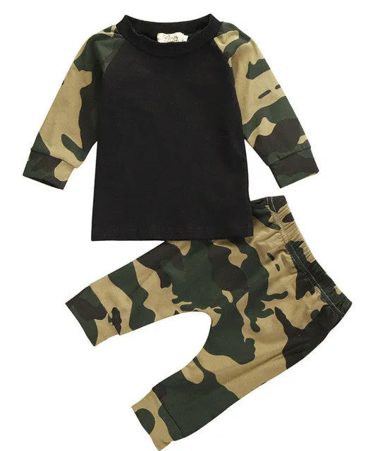 Cute Camouflage Newborn Baby Boys Kids T-shirt Top Long Pants Army Green Baby Boys Clothing Outfit Clothes Set