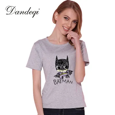 Dandeqi Blusa Sale Summer Style Women T-shirt Batman Printed Tees Quality Super Hero Basic Harajuku Cotton Bottoming Tops