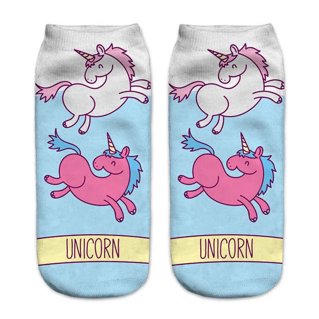 emoji unicorn funny socks Hot Sale 3d Printed womens socks low cut ankle short spaort socks