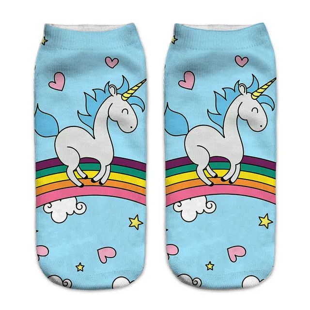 emoji unicorn funny socks Hot Sale 3d Printed womens socks low cut ankle short spaort socks