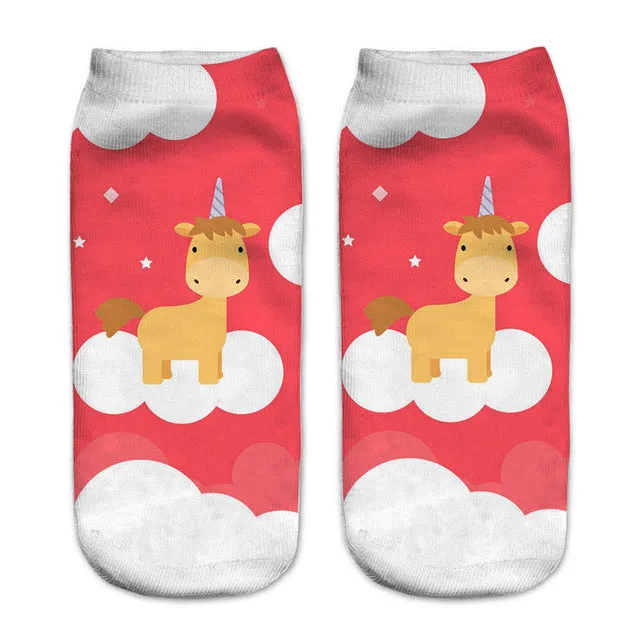 emoji unicorn funny socks Hot Sale 3d Printed womens socks low cut ankle short spaort socks